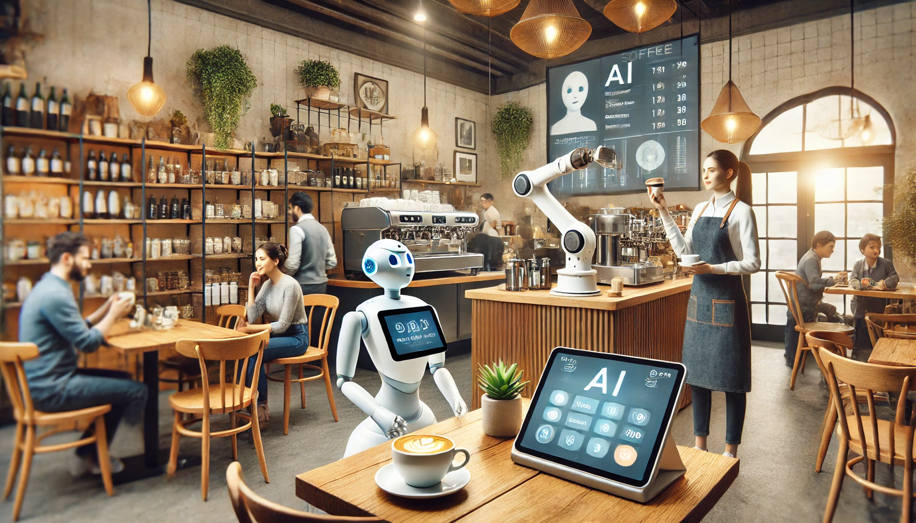 Cafe with ai and robots.