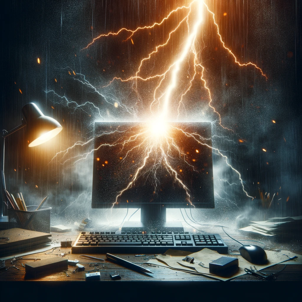Lightning hitting a computer.